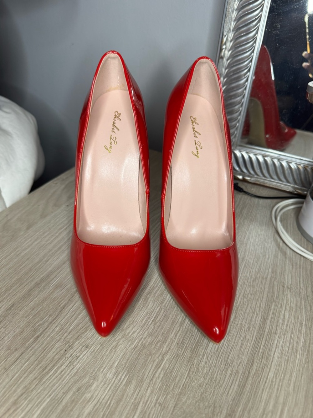 Red Patent Leather Pointed-Toe Stiletto Pumps - Women's - Picture 2 of 3